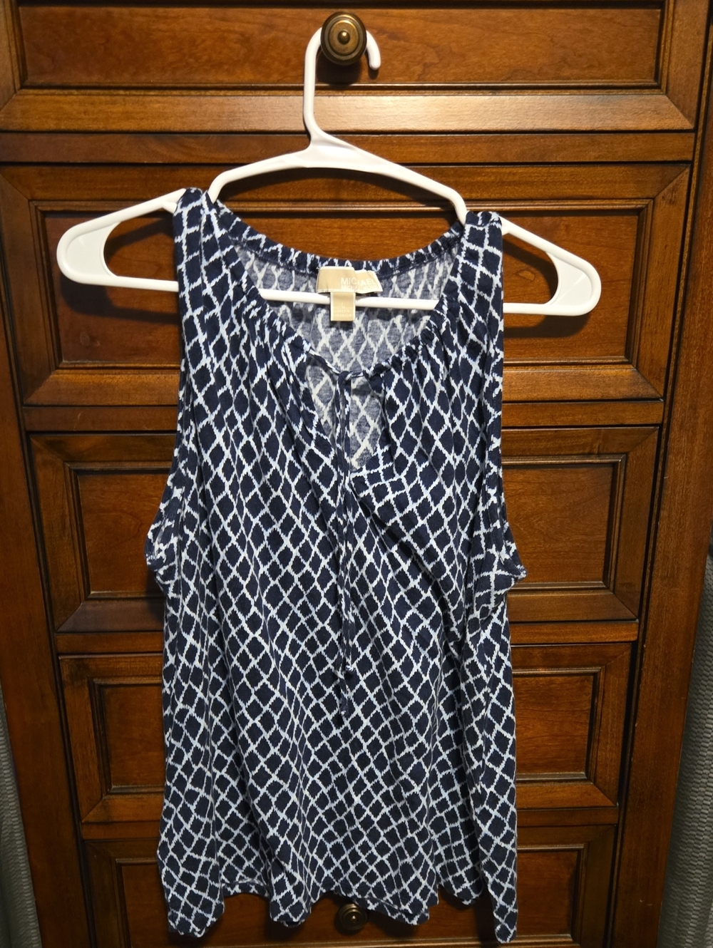 Michael Kors Navy & White Lattice Sleeveless Blouse